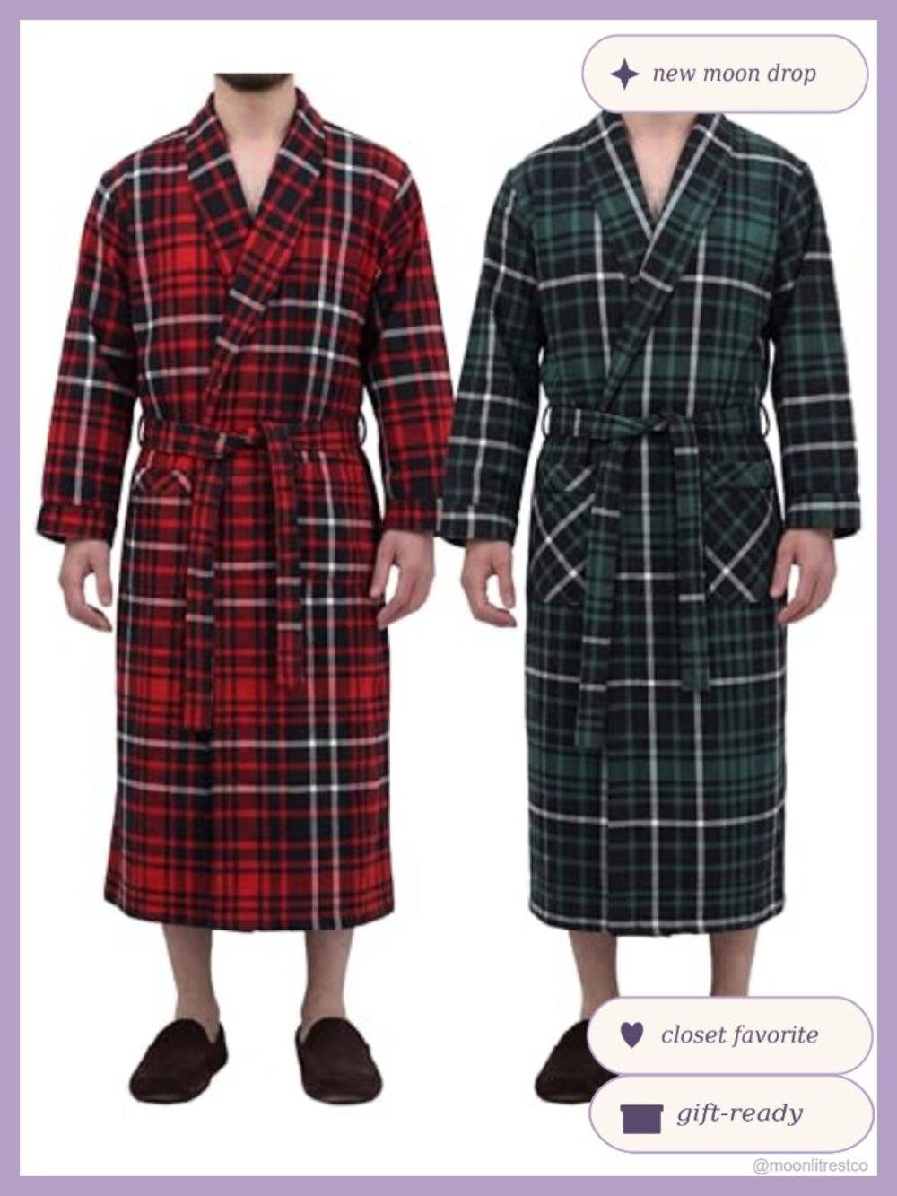Mens 2 Pack Cotton Flannel Robe Warm Bathrobe Sleepwear